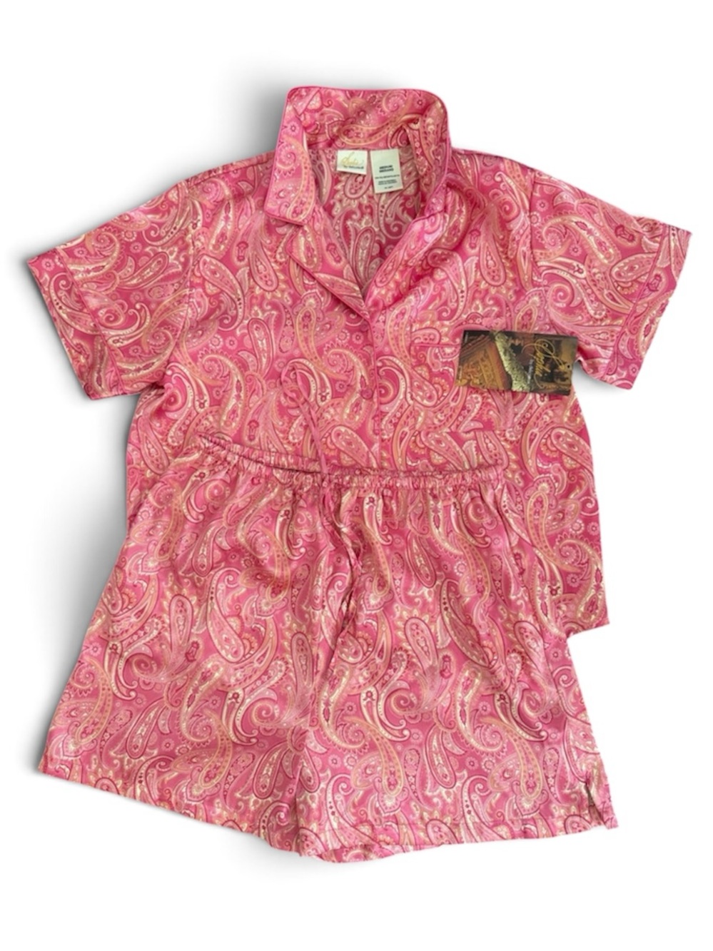 Sophia by Delicates Pajama Set Pink Paisley Short-Sleeve Shirt Matching Shorts M